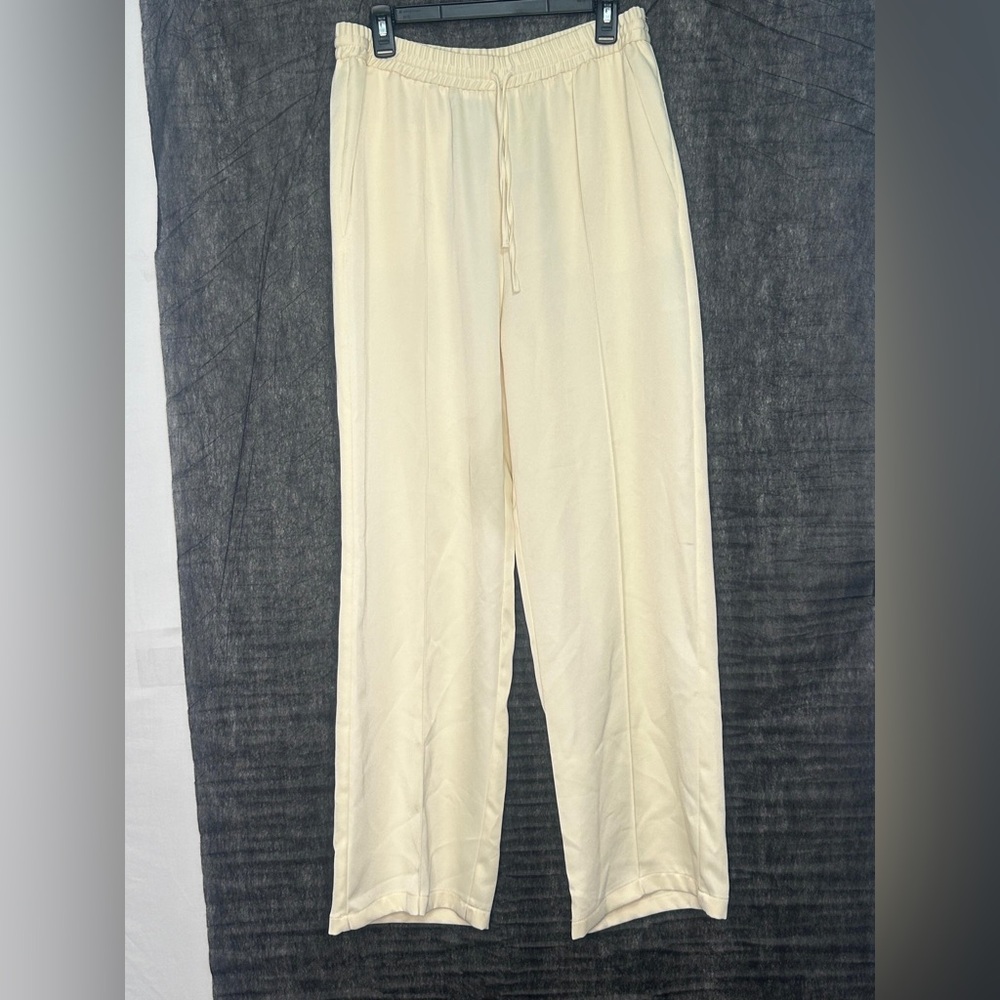 ZARA Cream Pull-On Pants Elastic Waist Women’s Size L New With Tags(A249)&✨